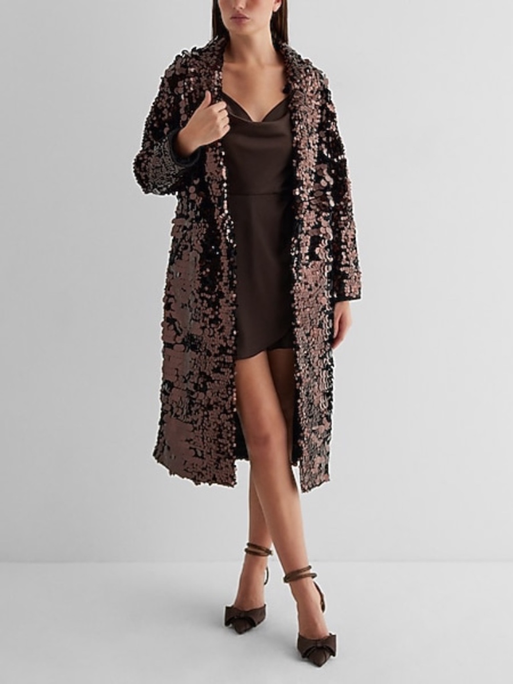 Express Sequin One Button Trench Coat
